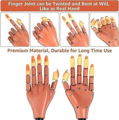 Adjustable nail art training hand with nail tips