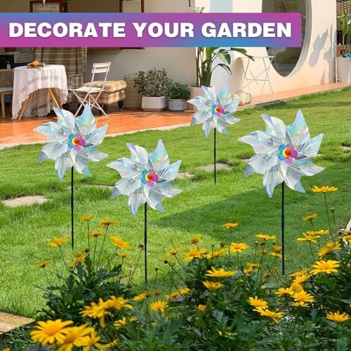 Full set of 10 silver windmill pinwheels with installation stakes