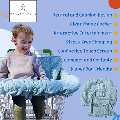 WyldSprouts + Co neutral cart cover for babies folded into its compact storage pouch.