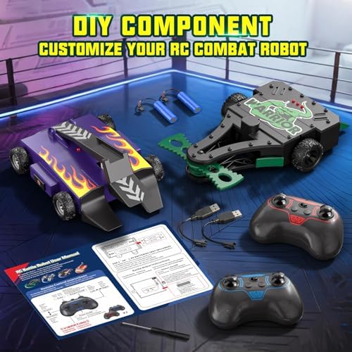 Two player RC fighting robot set featuring purple and black designs