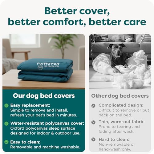 Furhaven deep lagoon jumbo dog bed cover packshot displaying full dimensions