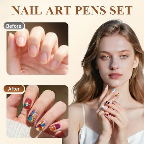 Example of intricate nail art designs created with markers