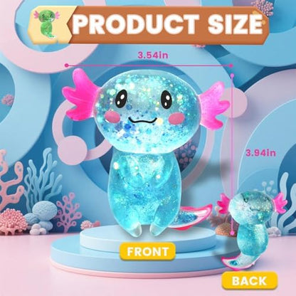 Close up view of the clear blue sensory toy body highlighting the shiny glitter filling