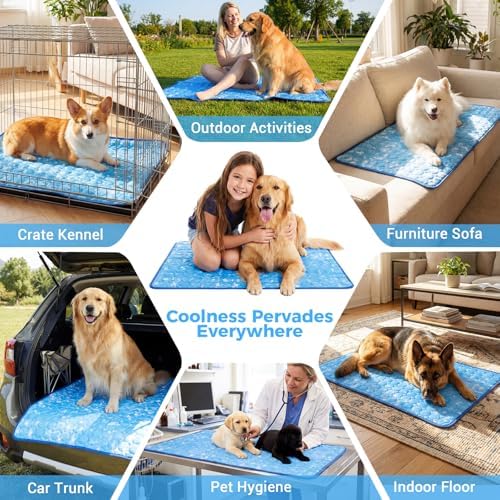 Non toxic green pet cooling mat spread over a vehicle passenger car seat