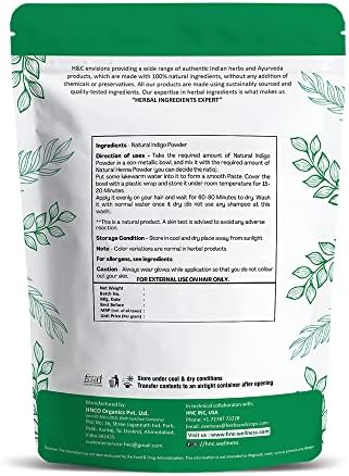 Chemical free herbal hair coloring powder for men and women showing back label ingredients
