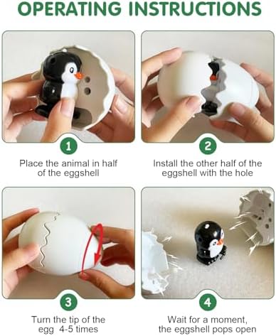 Side view of the smooth non toxic plastic eggshells showing the manual winding knob feature.