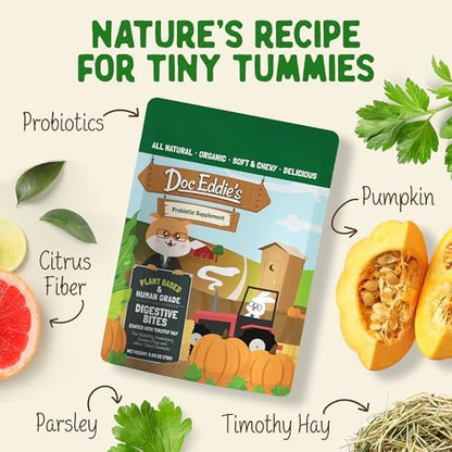 Doc Eddie's Digestive Bites plant based probiotic supplement for rabbits and hamsters.