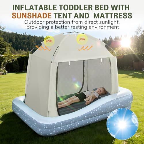 Deeteck toddler travel bed inflating quickly with the included high power electric air pump