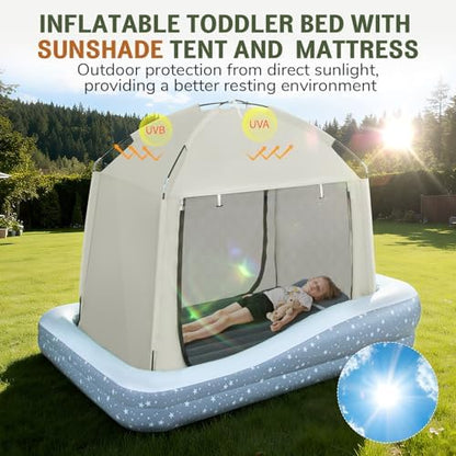 Deeteck toddler travel bed inflating quickly with the included high power electric air pump