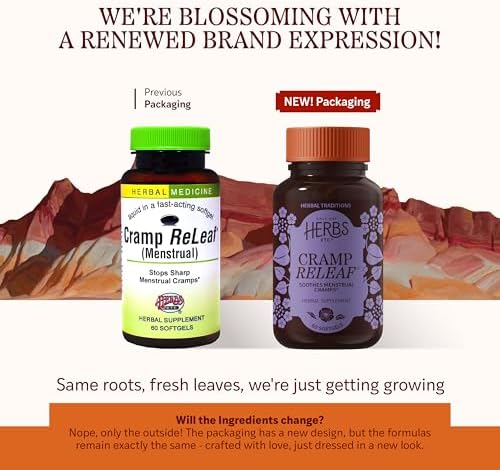 Herbal menstrual supplement bottle showing ingredients like Black Haw and Cramp Bark