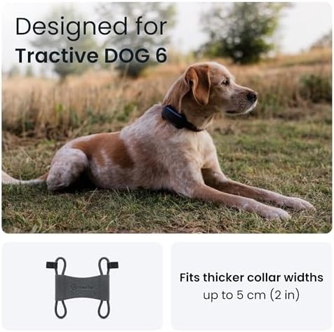 Tractive Dog 6 GPS tracker mounted with fabric clips