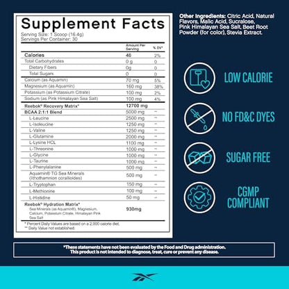 Reebok ReeCover Strawberry Lemonade label nutrition facts