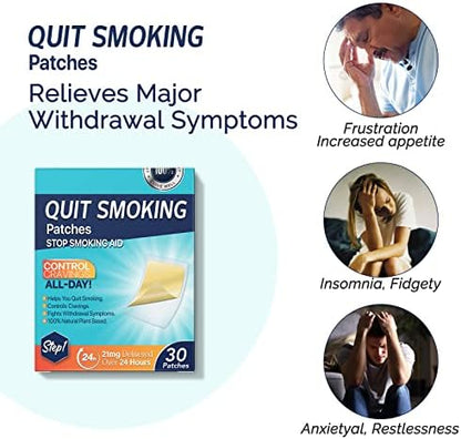 Close up of 21mg nicotine transdermal patch for smoking cessation.