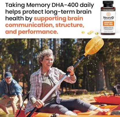 LifeSeasons NeuroQ Memory DHA 400 purified premium tuna fish oil capsules for long term neurological wellness.