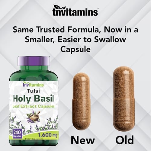 Side view of Tnvitamins Tulsi Holy Basil bottle showing 240 count