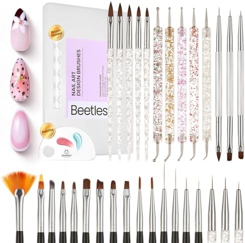 Beetles 31 piece nail art brush set with confetti case