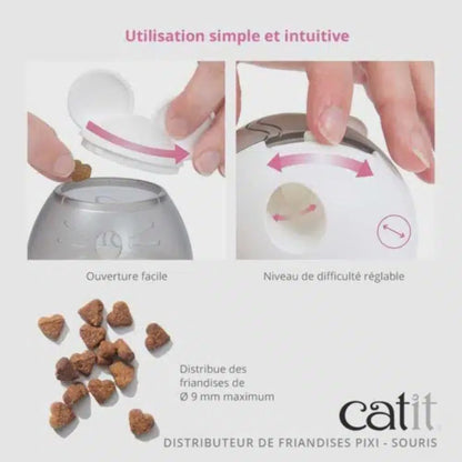 Catit PIXI mouse shaped slow feeding dispenser for dry cat food