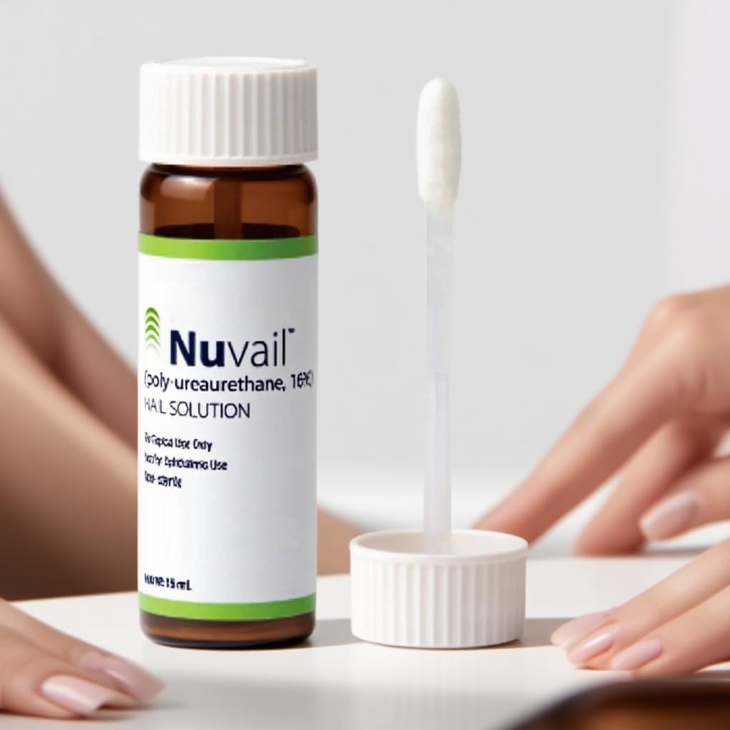 Nuvail Nail Repair Solution 15ml bottle front view for brittle nail treatment.