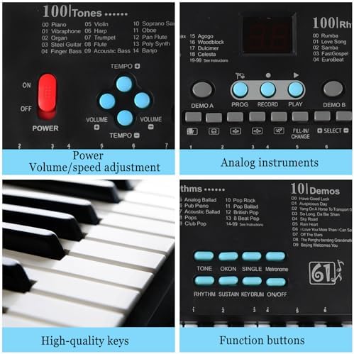 RWESU 61 keys electronic digital keyboard piano with built in speaker setup on table top