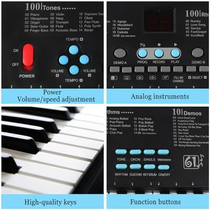 RWESU 61 keys electronic digital keyboard piano with built in speaker setup on table top