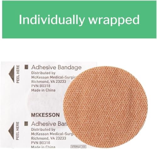 Close up of McKesson round adhesive bandage for face and body
