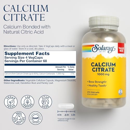 Solaray Calcium Citrate vegan capsule supplement facts label