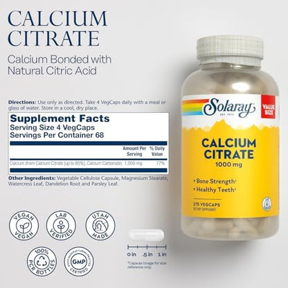 Solaray Calcium Citrate vegan capsule supplement facts label