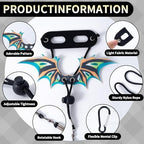 Detailed layout of the six piece reptile harness set including two colorful wings and two secure nylon leashes.