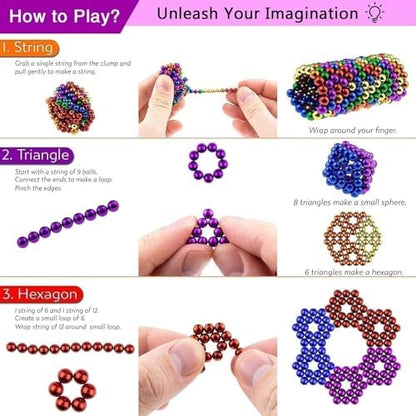Various 3D sculptures built from magnetic building blocks