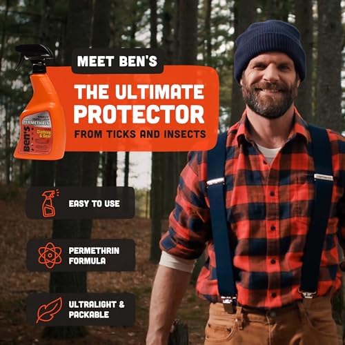 Ben's permethrin spray bottle showing the back label with ingredients and usage instructions