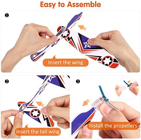 Assembled iBaseToy flying glider plane showing the main wing, tail wing, and front propeller installation.