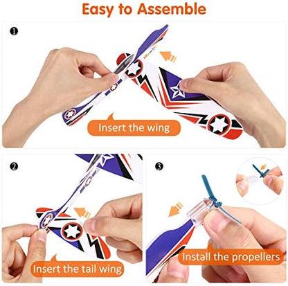 Assembled iBaseToy flying glider plane showing the main wing, tail wing, and front propeller installation.