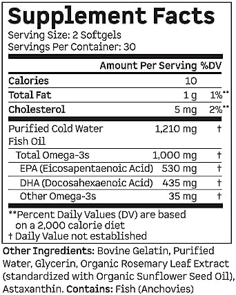 Kion omega 3 supplement bottle showing nutritional facts label