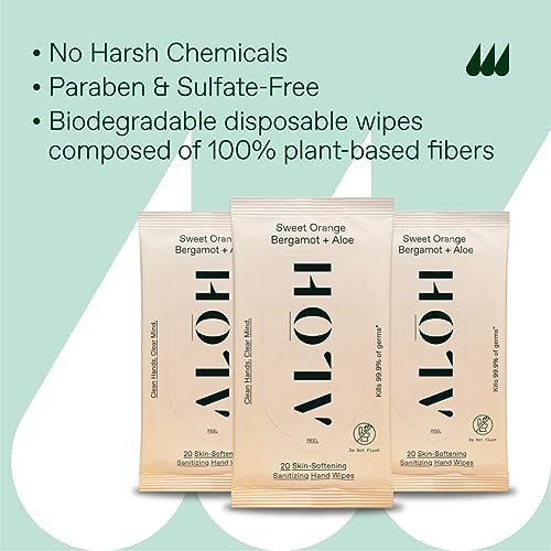 ALŌH Sweet Orange Bergamot + Aloe Sanitizing Hand Wipes - Clean Hands, Clear Mind - On The Go Hand Sanitizing Wipes for Kids and Adults - Travel Size 3 Pack 20ct Wipes (60 wipes) - Image 6