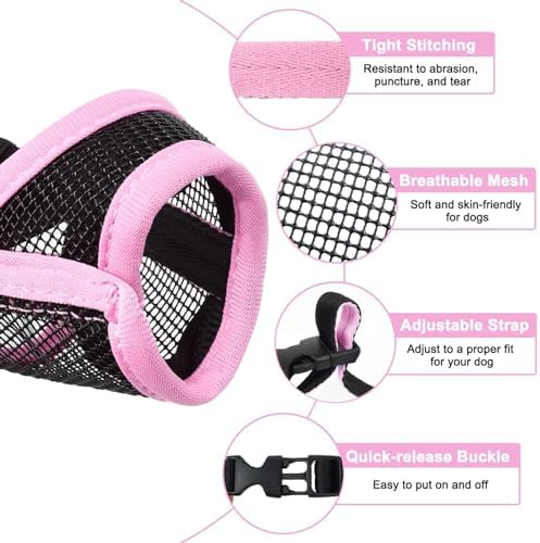 Dog wearing pink Luckypaw mesh muzzle for training