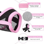Dog wearing pink Luckypaw mesh muzzle for training