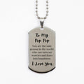 Generic To My Pop Pop Silver Dog Tag Necklace front view authentic imported sentimental grandfather jewelry gift