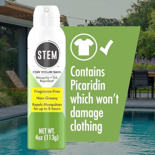 Brand label and Picaridin content on Stem spray bottle