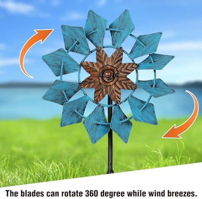 Aoutrow wind spinner set installed in a home garden
