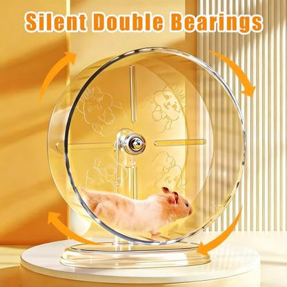 Transparent 8.3 inch rodent exercise wheel placed inside a clean pet enclosure.