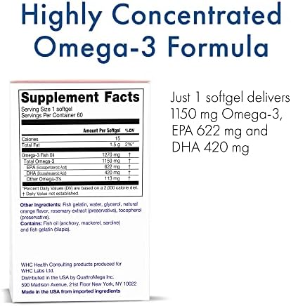 WHC UnoCardio X2 high potency triglyceride supplement nutrition facts panel