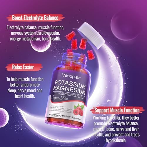 Nutritional facts panel of VIKAPER potassium and magnesium chewables displaying the exact ingredient dosage including ashwagandha extract.