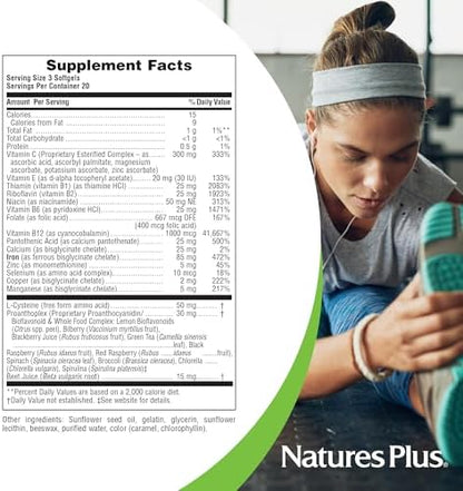NaturesPlus Hema Plex total blood health softgels safety warning text and expiration date visualization