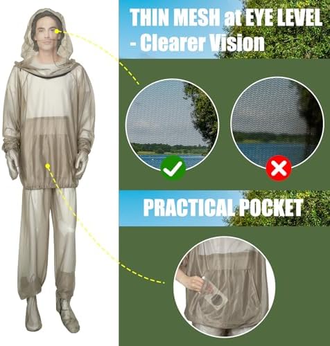 Model wearing Homeya net suit for camping
