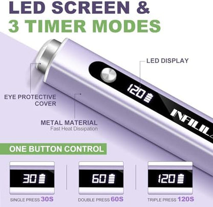 Close-up of the NXJ INFILILA mini nail lamp base demonstrating the integrated cat-eye magnet functionality on a workspace.