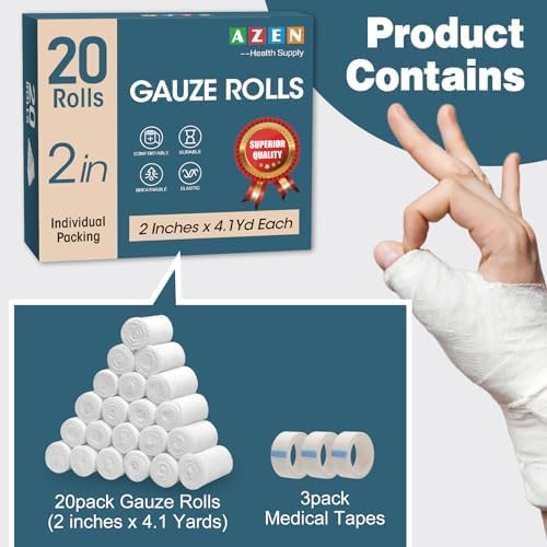 Close up of an individually packed cotton medical bandage wrap roll.