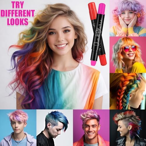 Creamy water based temporary hair chalk sticks showcasing rainbow and metallic shades.