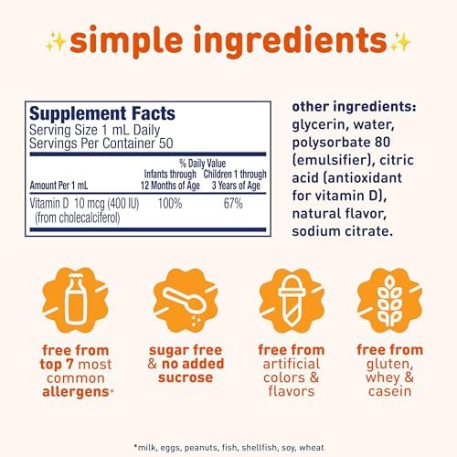 Enfamil liquid vitamin d supplement nutritional facts label close up