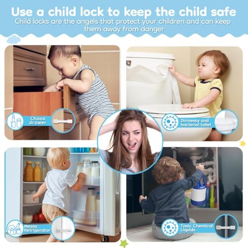 Syican child safety locks installed on kitchen cabinets