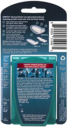 Assorted sizes of Compeed blister cushions for heels and toes displayed on a white background.